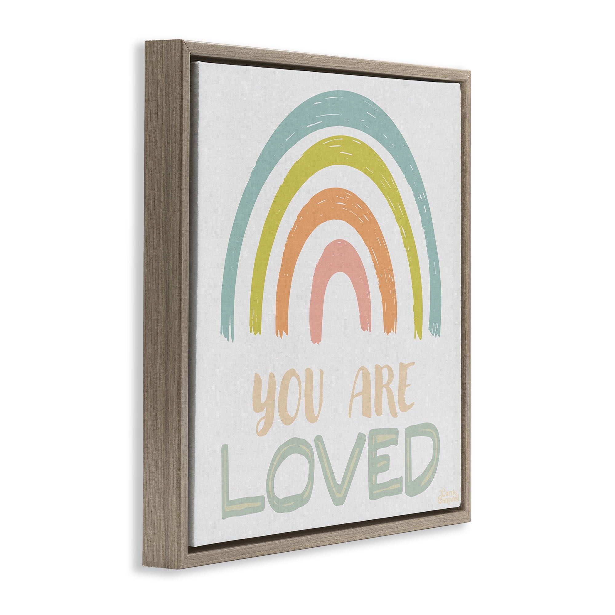 Stupell Industries You Are Loved Rainbow Text & Numbers Painting Brown Floater Framed Canvas Art Print Wall Art, 25 x 25