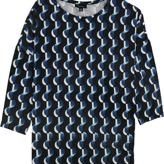 Alfani Womens Printed Pullover Blouse, Blue, Medium