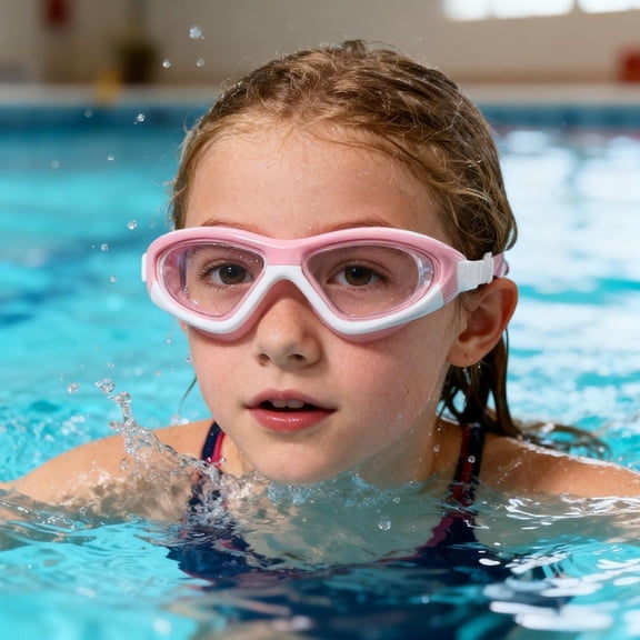 Kids Swim Goggles with Integrated Earplugs, Anti-Fog HD Wide View Leak-Proof Swimming Glasses with Soft Silicone Adjustable Strap for Boys Girls