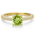 thumbnail image 3 of Gem Stone King 14K Yellow Gold Green Peridot and Lab Grown Diamond Engagement Ring for Women | 1.61 Cttw | Round 7MM | Gemstone August Birthstone | Size 5, 3 of 6