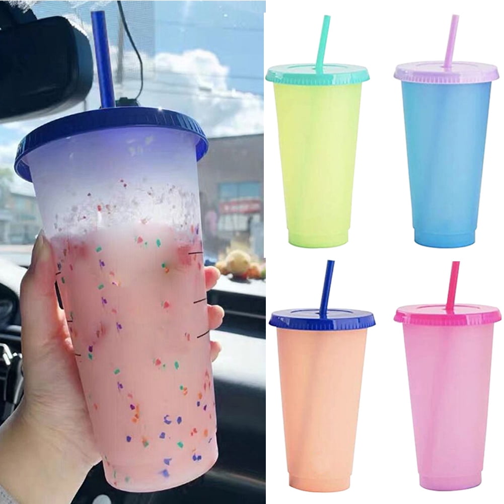 Cheers.US 700ml Color Changing Cups, Plastic Cups Reusable Tumbler with Lids  and Straws,Adult Children Cold Drink Cups, Smoothie Cups, Iced Coffee Cups,  Party Cups 
