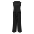 thumbnail image 4 of WCJM Black Womens Large Plain Sleeveless Trousers Suit Cotton Linen Casual Long Sleeved Loose Cotton Suit, 4 of 7