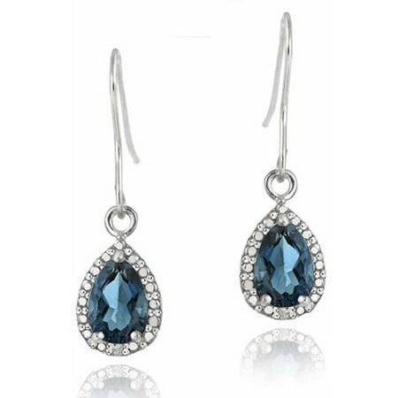 Blue Diamond Dangle Earrings - 3 Carat T.G.W. London Blue Topaz and Diamond Accent Sterling Silver Teardrop Dangle Earrings