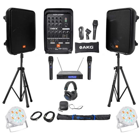 JBL Bluetooth PA System with Speakers, Mixer, Stands, Wireless Mics, Headphones