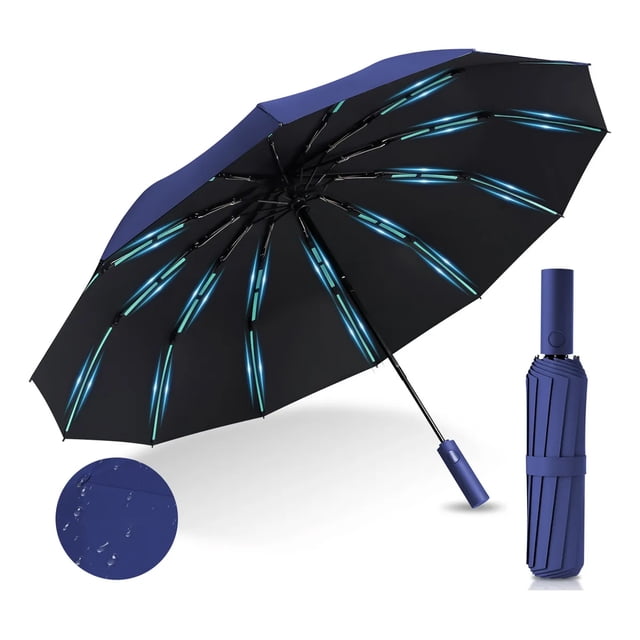 60 Varillas Paraguas Plegable Automático,Paraguas de Bolsillo para Lluvia y Sol, Sombrilla Plegable Grande Resistente al Viento y Lluvia con Protección UV, Portátil para Hombres y Mujeres