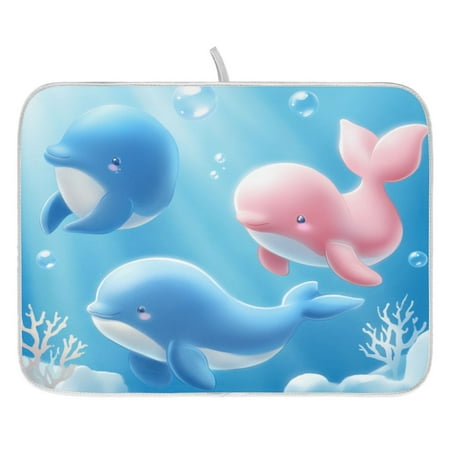 

Animated Dolphin Dish Drying Mat for Kitchen Quick Drying Absorbent Soft Durable 16 x 18