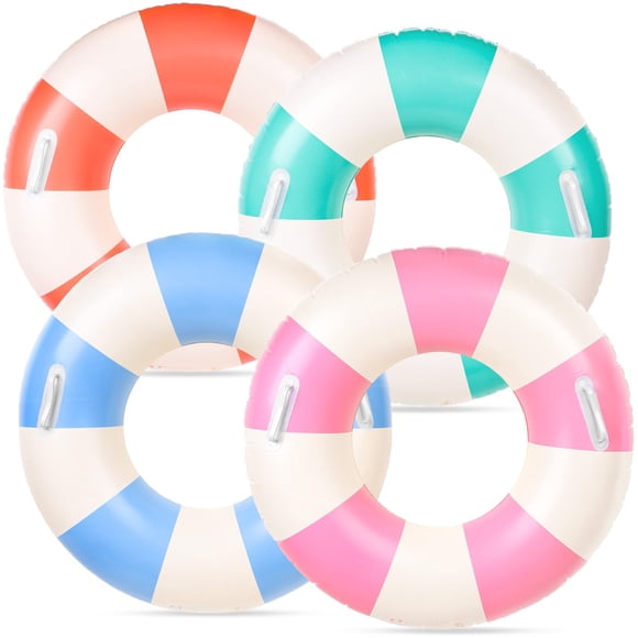 Flotador inflable para piscina FYSUIMU, 4 unidades, clásico a rayas, 30 x 14 cm