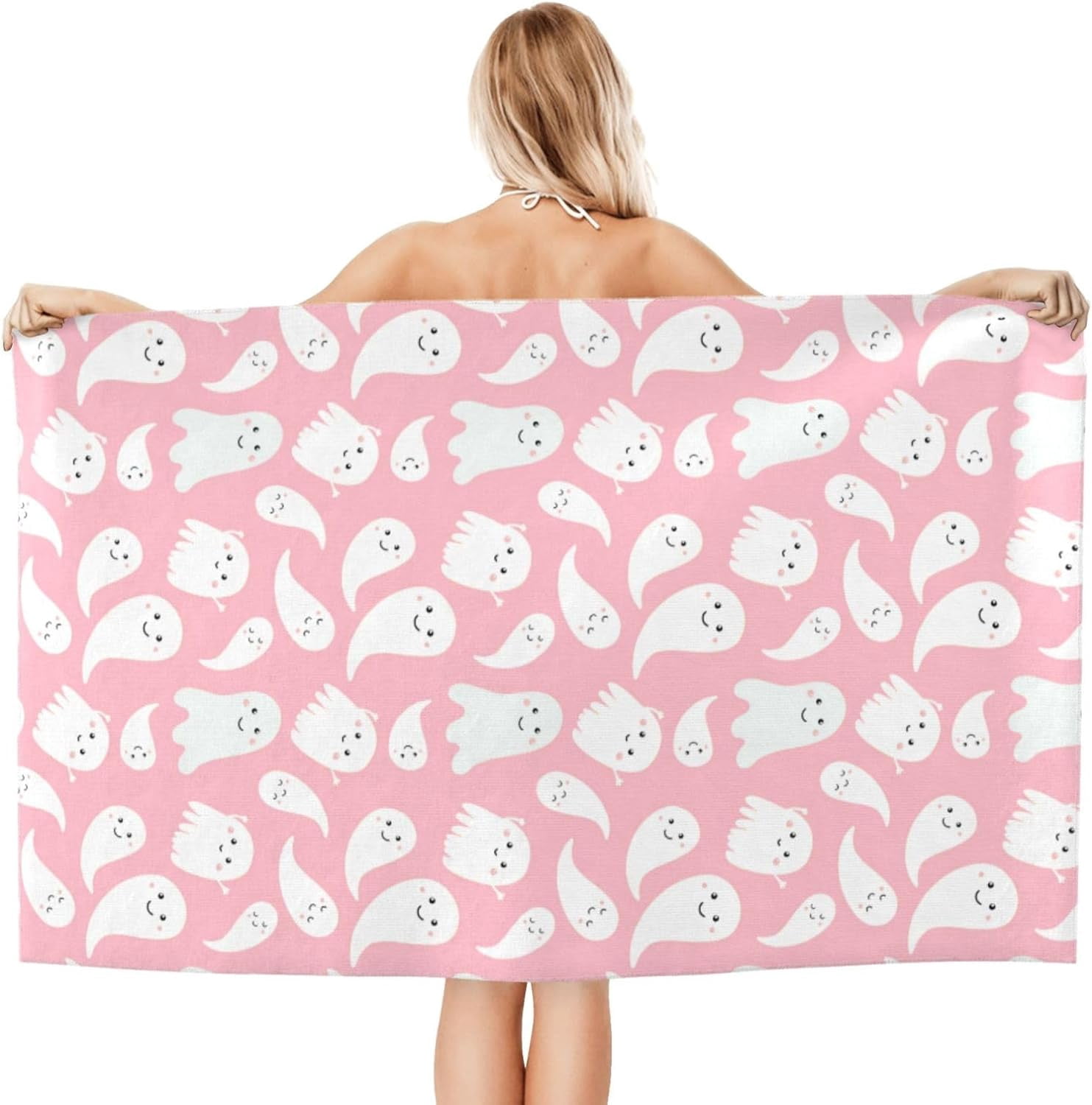 Bath Towel Cute Halloween Pink Color Beach Towels Soft Absorbent Washcloths Quick Dry Luxury Hotel Quality Towelling for Adults Kids Bathroom Spa Gym Swimming 31.5 x 51.2 Inch Oversized