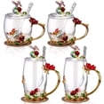 thumbnail image 1 of Conjunto Nuanchu 4 Juegos de Tazas de Té de Vidrio Decoradas con Flores de 12 oz con Tapa y Cuchara, 1 of 6