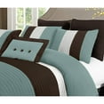 thumbnail image 2 of Chezmoi Collection Luxury Pleated Striped Comforter Set, Twin, Blue/Brown/Beige, 6-Piece, 2 of 9