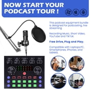 Podcast Condenser Microphone Equipment Bundle with V8S Live Sound Card And Voice Changer, Recording Studio Package for Live Streaming,Singing,Gaming,YouTube,TikTok