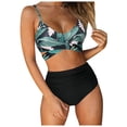 thumbnail image 2 of Women's Striped Print Bikini Set Push Up Padded Two Piece Sexy Swimsuit Beachwear for Summer Vacation Pool Party,Green,XL, 2 of 9