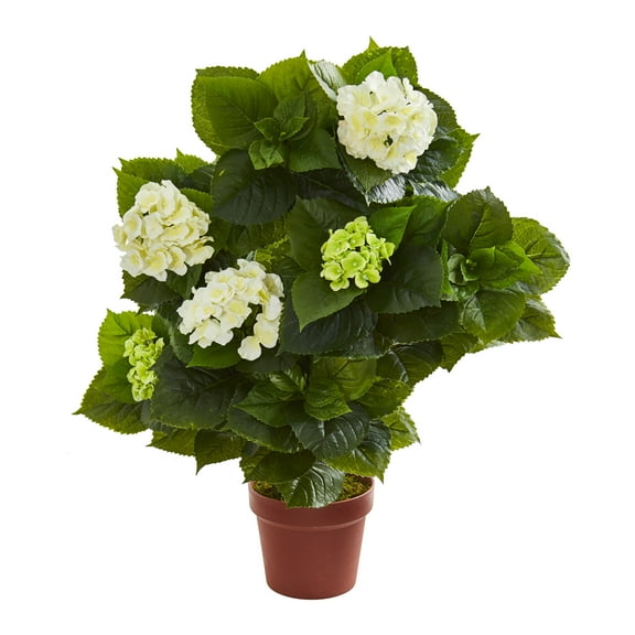Nearly Natural 29" Plastic/Polyester Hydrangea Artificial Plant, White and Green