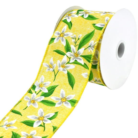 Spring Lillies Faux Linen Wired Ribbon, 2-1/2-Inch, 10-Yard - Yellow