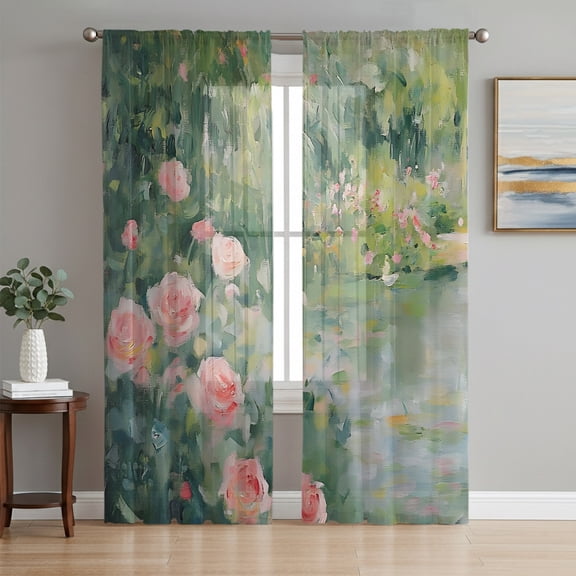 Summer Botanical Sheer Curtains 84 Inch Length 2 Panels Set, Rose Bushes Floral Vintage Voile Window Treatment Rod Pocket Curtains Sheers Drapes for Bedroom/Living Room/Kitchen 52"x84"x2