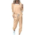 thumbnail image 2 of 2 Piece Loungewear Set Women, Women's Fashionable Loose Printed Long Sleeved Round Neck Drawstring Casual Set New Women Vacation Clothing Set Beige XXL, 2 of 8
