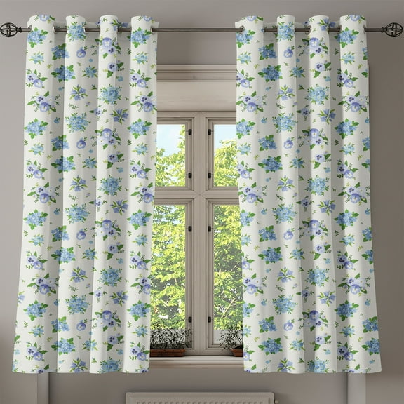 Ambesonne Ivory and Blue Grommet Curtain, Pansies Bluebell, 50" x 63", Blue Ivory and Lavender