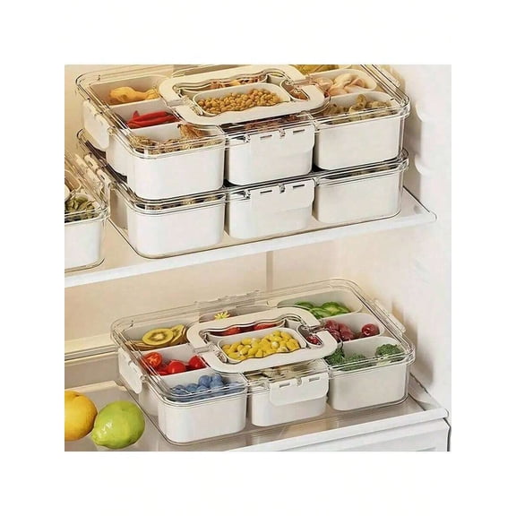 Snackle Box Container with Handle Divided Serving Tray with Lid Portable Charcuterie Board Meat and Cheese Platter Clear Snack Organizer Bin