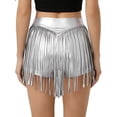 thumbnail image 2 of Doomiva Women's Metallic Booty Shorts Shiny Cheeky High Waisted Fringed Bottoms Hot Pants Silver M, 2 of 5