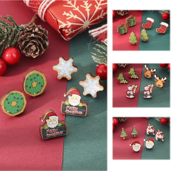 Yoyauz 3PCS Christmas Earrings For Ladies Christmas Trees Snowflakes Bows Bells Lightweight Earrings Cute Christmas Parties Jewelry Gifts