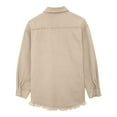 thumbnail image 5 of adviicd Women's Oversized Button Up Frayed Hem Shacket Long Sleeve Pockets Denim Jean Jacket Khaki, L, 5 of 5