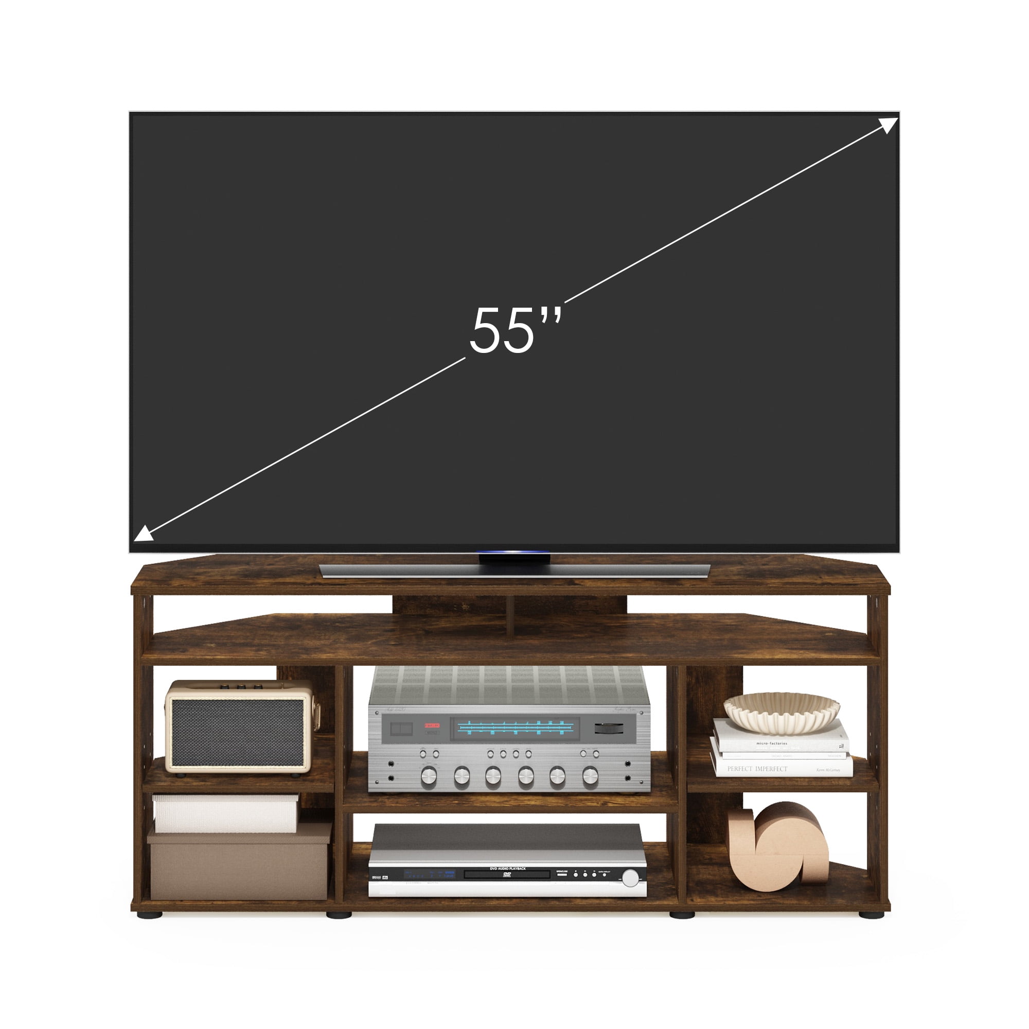Furinno Jensen Corner TV Stand TV up to 55 Inches, Amber Pine