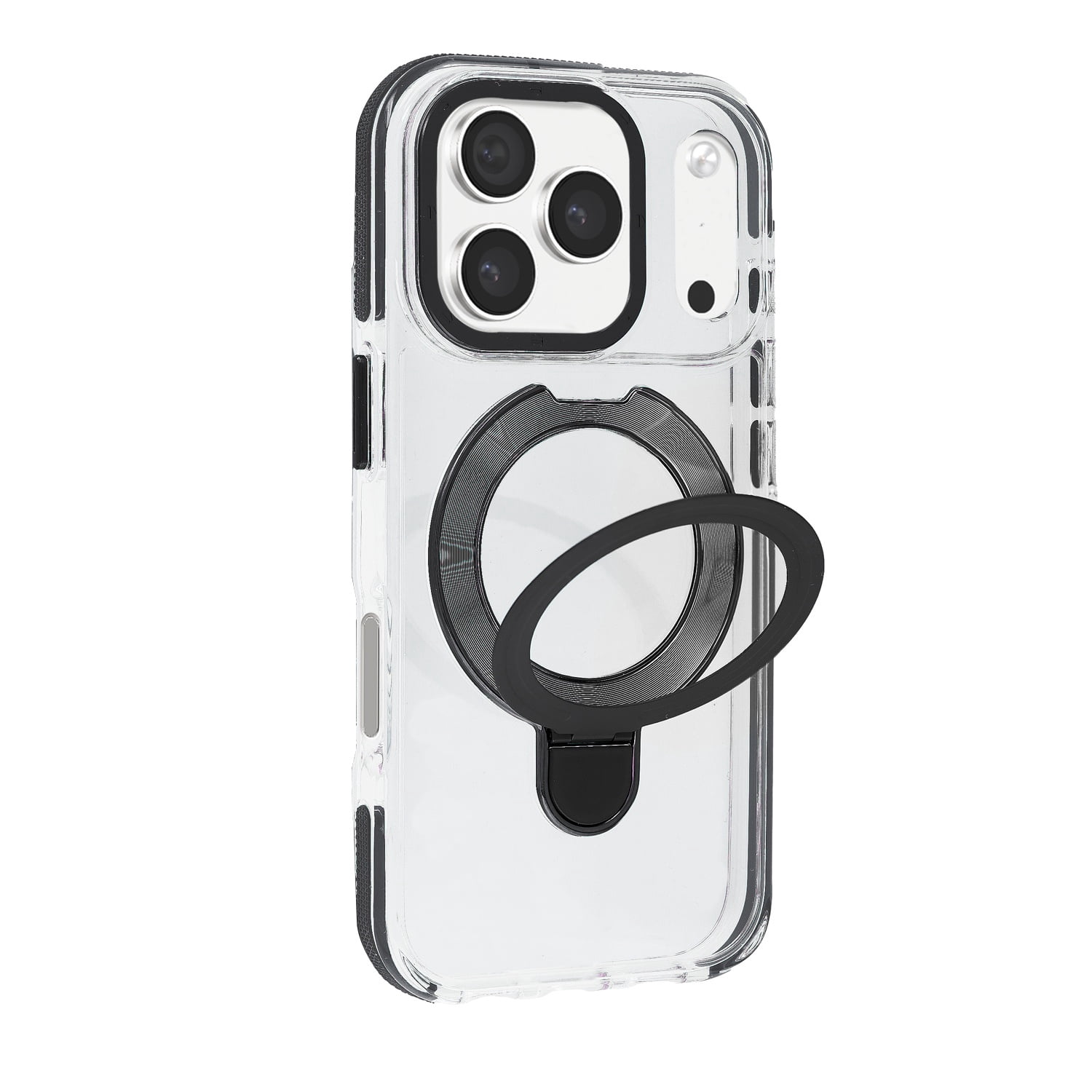 Transparent Case with Wireless Charging Kickstand for iPhone 17 Pro Max - Black