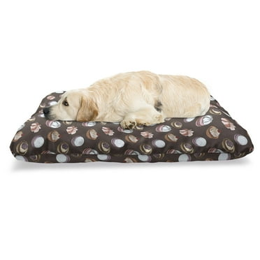 Dessert Pet Bed, Digital Sketches of Cupcakes and Other Cake Types with Frosting on Top, Resistant Pad for Dogs and Cats Cushion with Removable Cover, 24" x 39", Dark Taupe Multicolor, by Ambesonne