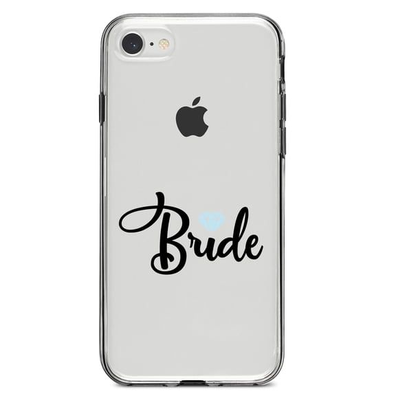 DistinctInk Clear Shockproof Hybrid Case for iPhone 7 8 SE (2020 Model) 4.7" Screen TPU Bumper Acrylic Back Tempered Glass Screen Protector - Bride Diamond - Wedding Design