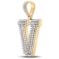 thumbnail image 2 of 10kt Yellow Gold Mens Round Diamond Letter V Charm Pendant 1-3/4 Cttw, 2 of 2