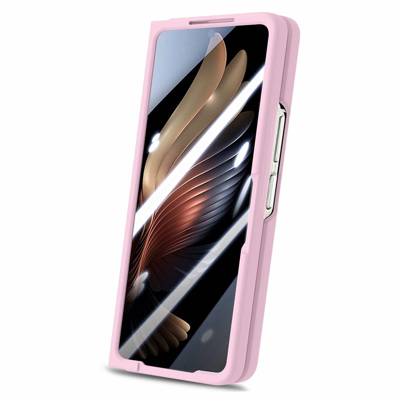 for Samsung Galaxy Z Fold 5 Case with Strap, [Non Slip Silicone Touch] Slim Protective Phone Case with Elastic Finger Wristband, Shockproof PC Cover for Samsung Galaxy Z Fold 5 2023 - Pink