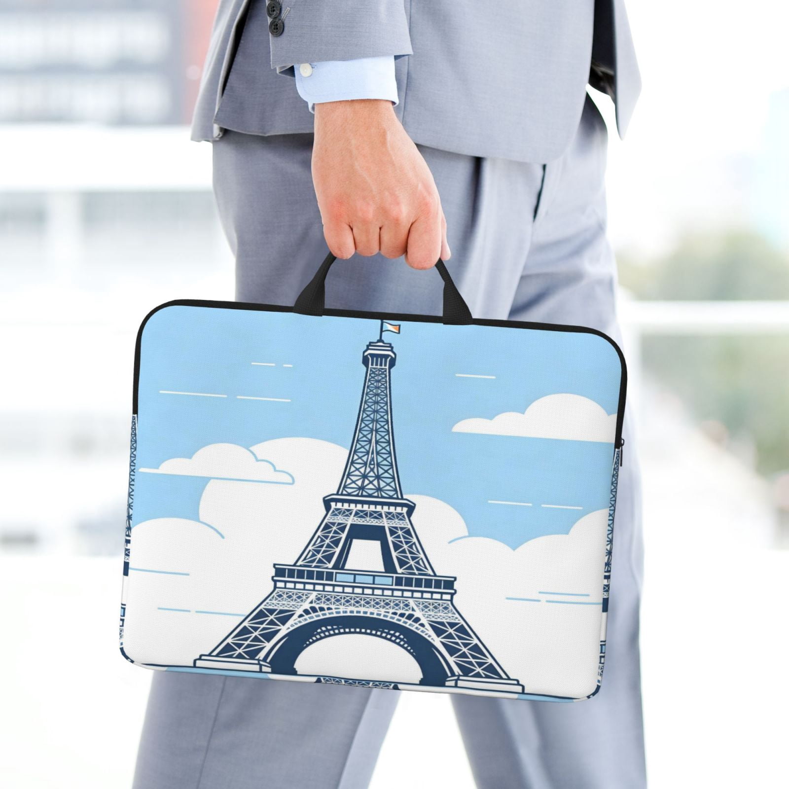 Laptop Sleeve Bag For Women Men 14inch Waterproof Durable Protective Computer Carrying Cover Handle Laptop Case Bag Eiffel Tower (1)