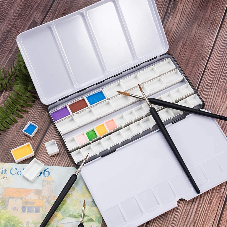 Fclub Empty Watercolor Tins Palette Paint Case - Large Watercolor Palette  Metal Box Tin with 48 Half Pans