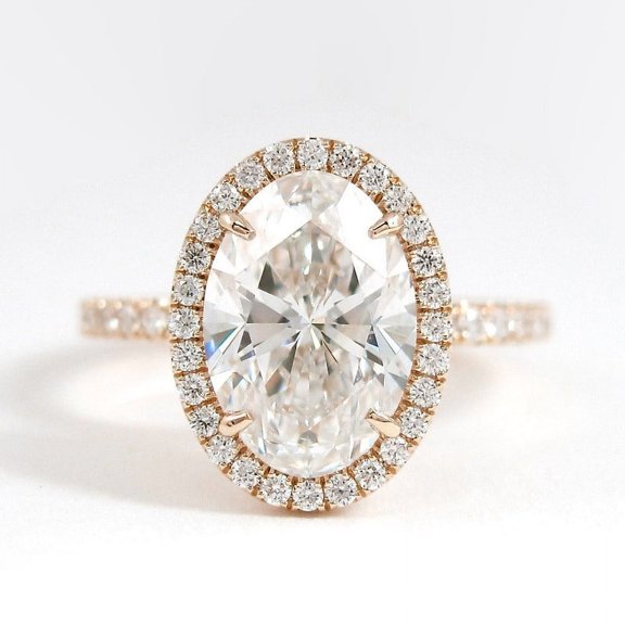 solitaire jewels 2.5CT Oval Moissanite Halo Engagement Ring For Women, 14K Yellow Gold