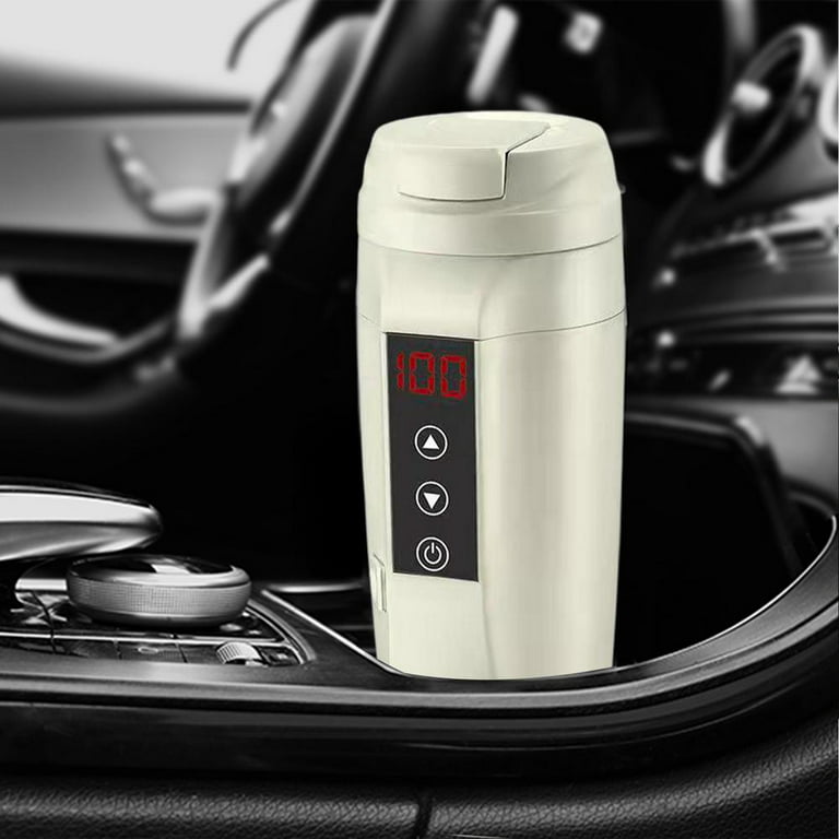 Tohuu Temperature Control Mug On-board Heating Thermos Cup Stainless Steel  Travel Mug Smart Car Insulation Cup Warming Coffee Milk Mugs 12V/24V  Universal 450ml Black/White handsome 