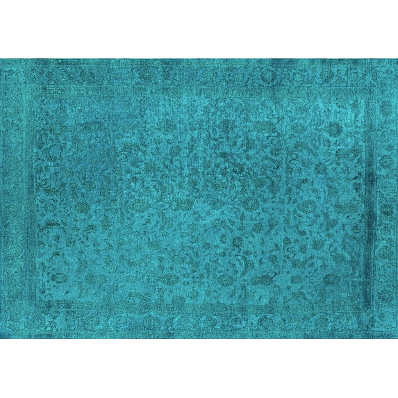 Ahgly Company Machine Washable Indoor Rectangle Oriental Turquoise Blue Industrial Area Rugs, 4' x 6'