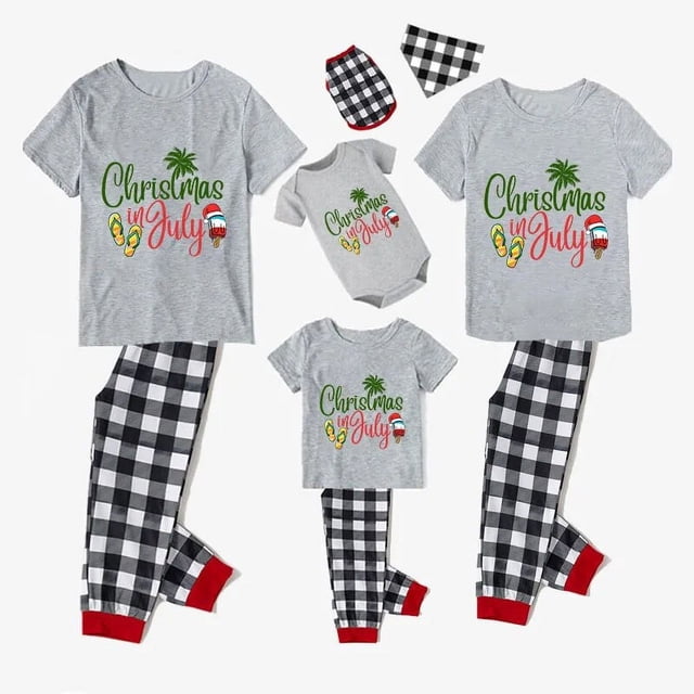 Pijamas familiares navideños a juego con eslogan Christams In July, conjuntos de pijamas grises