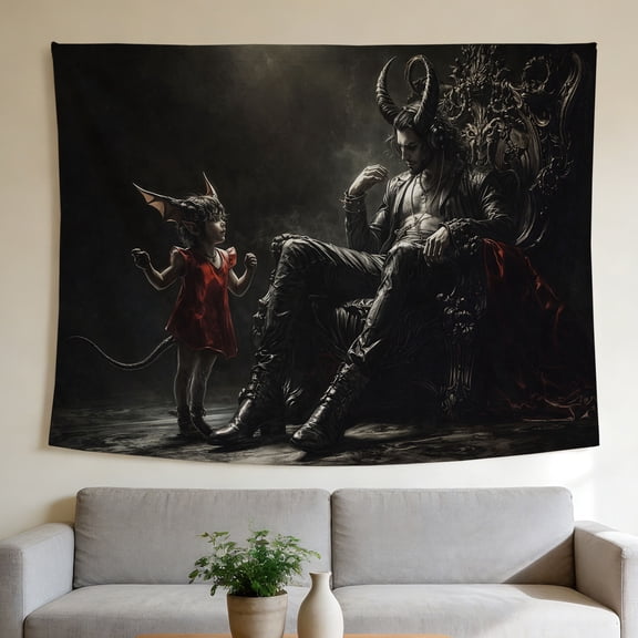 FLASHLUMI 40" x 30" Gothic Dark Fantasy Demon Tapestry Wall Hanging, Mystical Creature Art Wall Decor for Bedroom Living Room