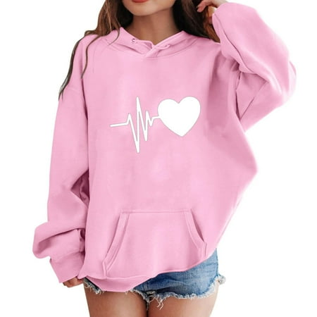 

wo-fusoul Toddler Girls Cotton Sweatshirt Hoodies Heart Printed Sweatshirts Pullover Tops Pink 7 Years