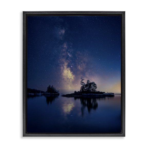 Stupell Industries Traditional Night Stars Coastal Island Trees Black Floating Frame Canvas Art, 25 x 31, by Rick Berk