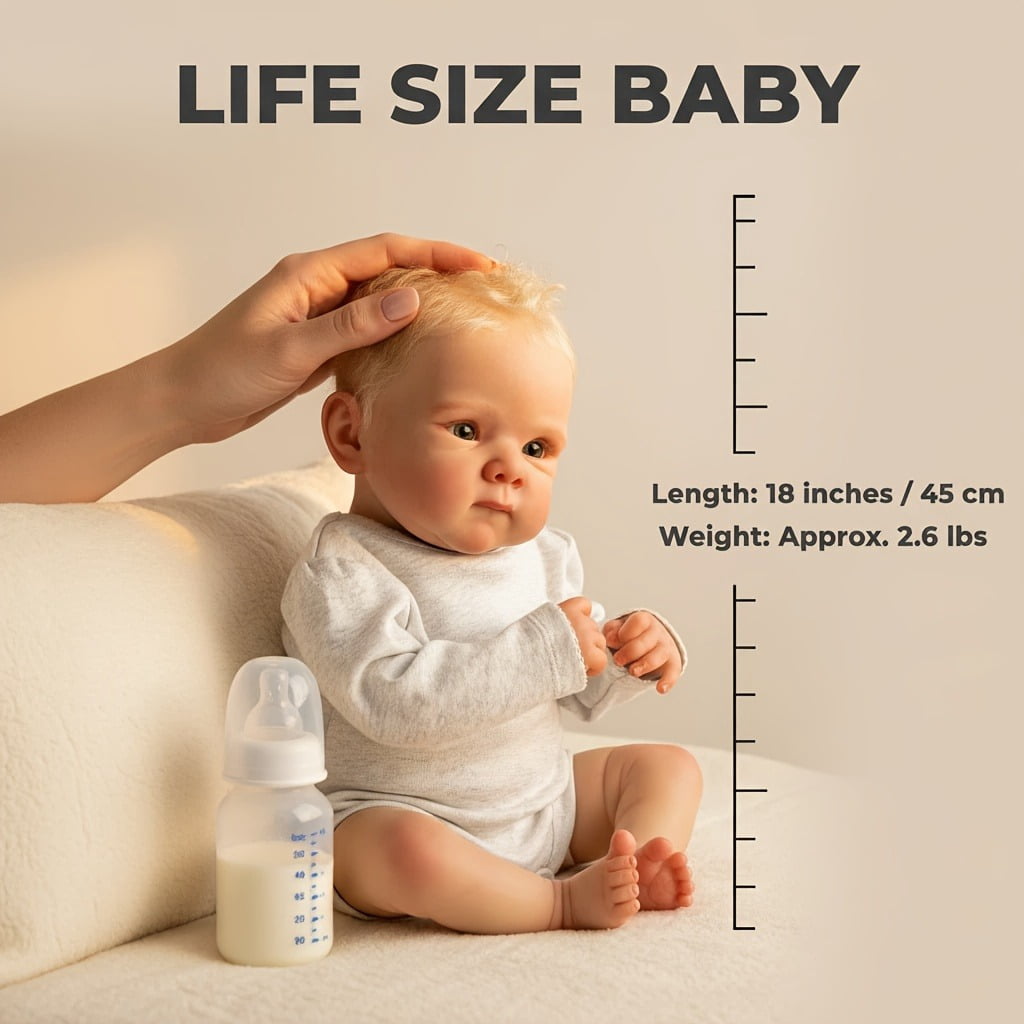 18 inch Realistic Reborn Baby Dolls - 3D Skin Painted Newborn Baby Doll Cloth Body with Handrooted Blond Hair and Feeding Toy for Kids 3+ Years