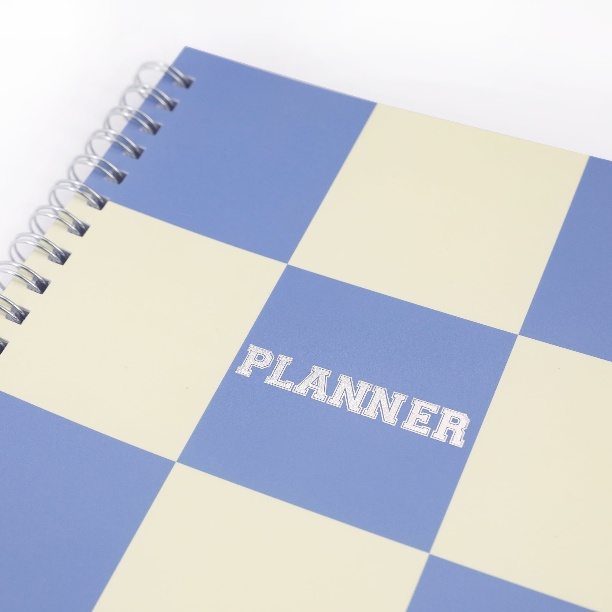 Pen + Gear Monthly Weekly Planner, Blue & Cream Checkered Poly Cover, Medium, Twin Wire Bound