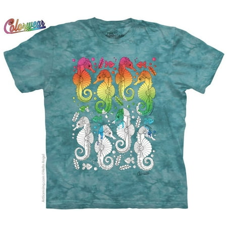 Adult Unisex Short - Sea Horse T-shirt The Mountain Teal Adult Unisex 100% Cotton Short Sleeve