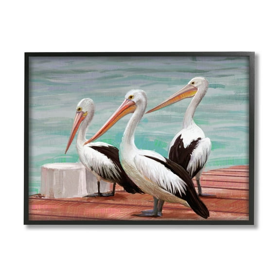 Stupell Industries Pelican Trio Port Dock Graphic Art Black Framed Art Print Wall Art, Design by Ziwei Li