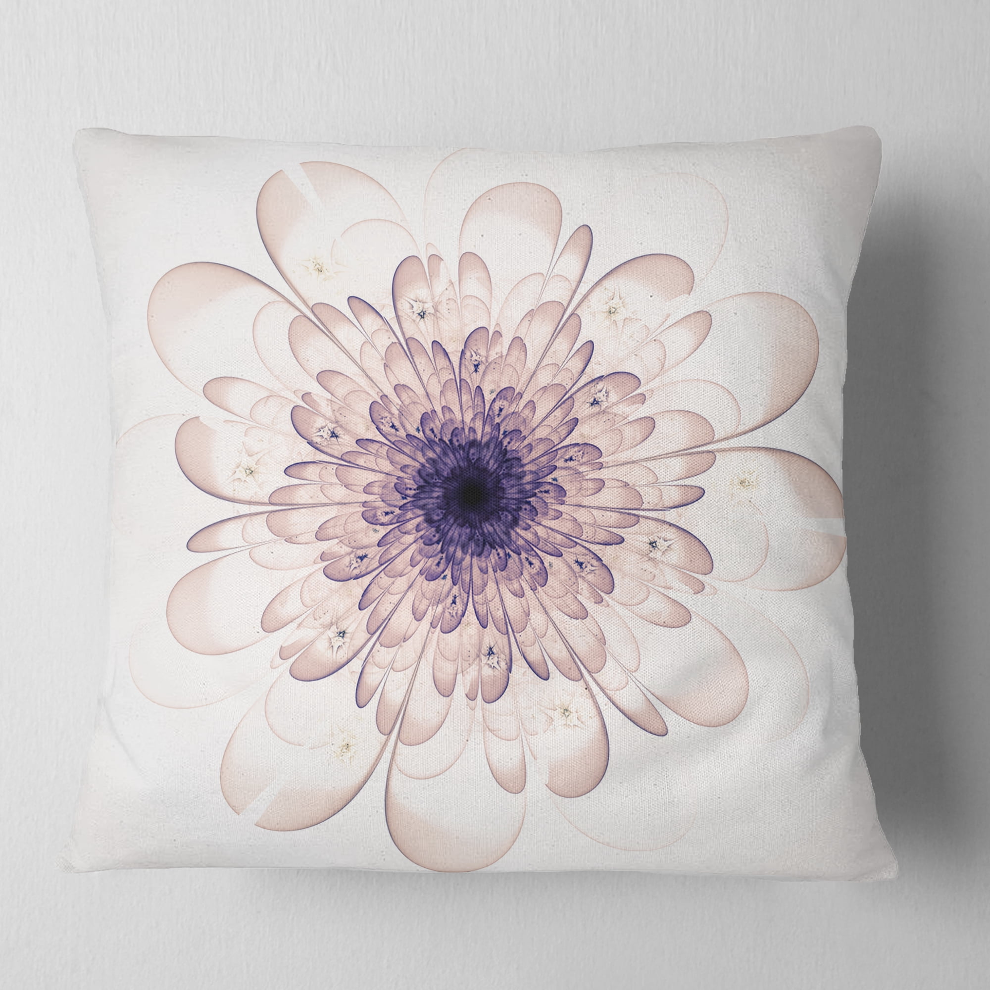 Designart Perfect Glowing Fractal Flower in Purple - Floral Throw Pillow - 16x16