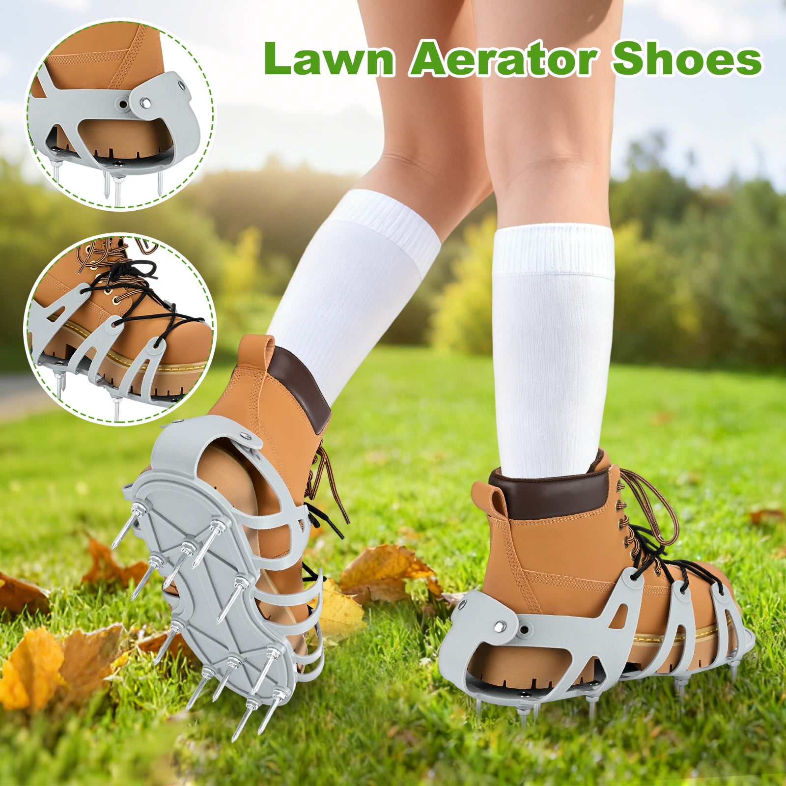 Uxcell 1-Set Lawn Aerator Shoes with Wrap Around Lacing with 22 Nails for Gardens [Black]