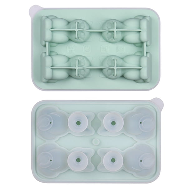 2023 Molde para hacer cubitos de hielo de fácil liberación con tapa, 4 orificios, forma redonda pequeña para refrigerador, silicona apta para uso alimentario, sin derrames, llenado rápido de agua