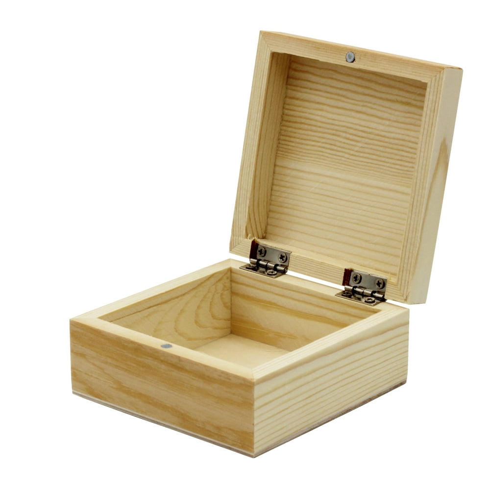 Mini Wood Craft Box 3.5 Inch, Unfinished, Hinged Lid and