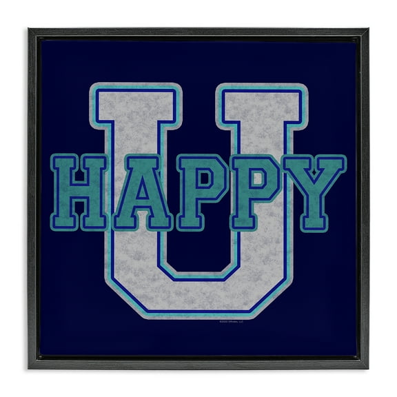 Stupell Industries Happy U Varsity Style Text & Numbers Painting Black Floater Framed Canvas Art Print Wall Art, 18 x 18