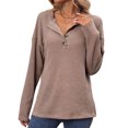 thumbnail image 3 of Women'S Henley Shirts Long Sleeve V Neck Ribbed Button Down Knit Sweater Fitted Tops Khaki L, 3 of 10